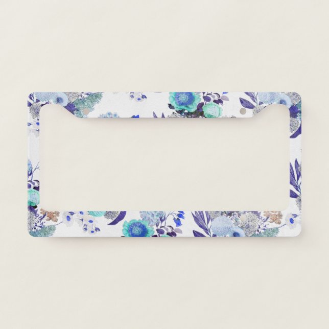 Bohemian Floral Teal Blue Pattern License Plate Frame (Front)