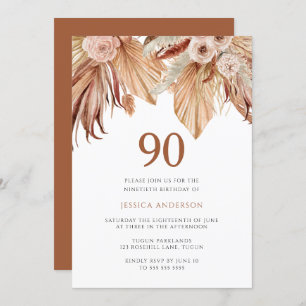 Bohemian Floral Terracotta Boho 90th Birthday Invitation