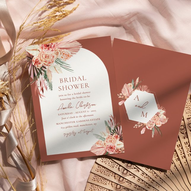 Bohemian Floral Terracotta & Ivory Bridal Shower Invitation (Creator Uploaded)
