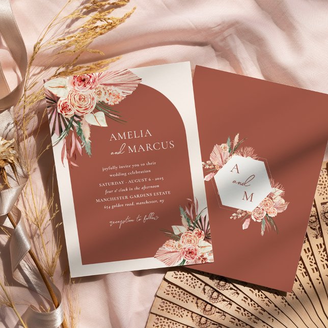 Bohemian Floral Terracotta & Ivory Wedding Invitat Invitation (Creator Uploaded)