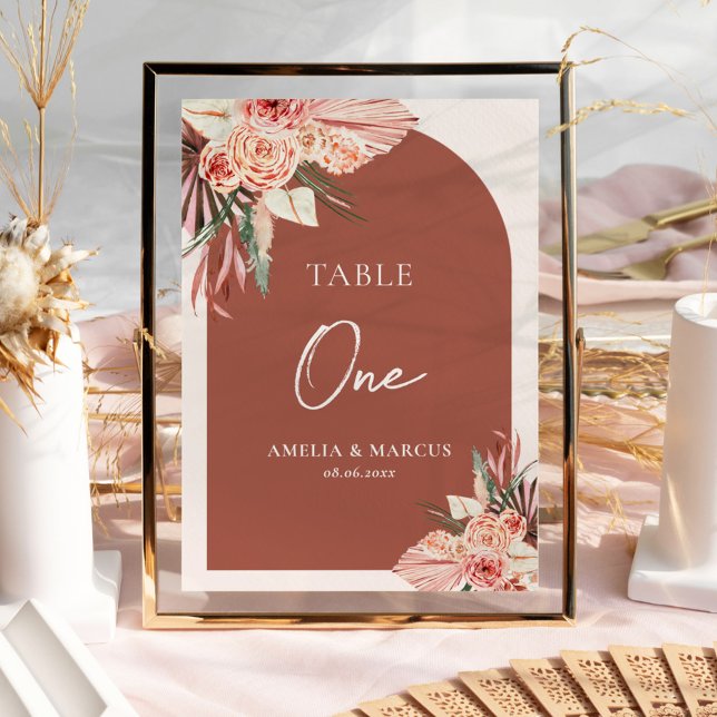Bohemian Floral Terracotta & Ivory Wedding Invitat Table Number (Creator Uploaded)