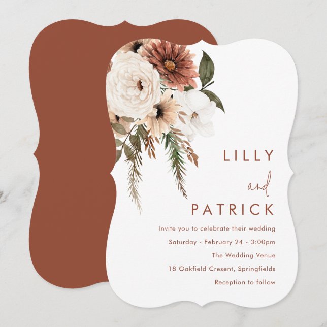 Bohemian Floral Terracotta Trending Wedding Invitation (Front/Back)
