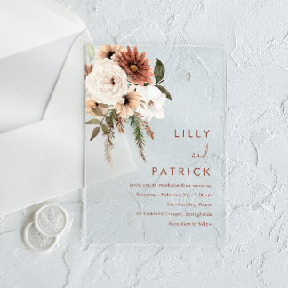 Bohemian Floral Terracotta Wedding Acrylic Invitations
