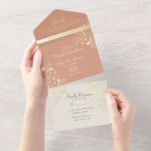 Bohemian Floral Terracotta Wedding All In One Invitation