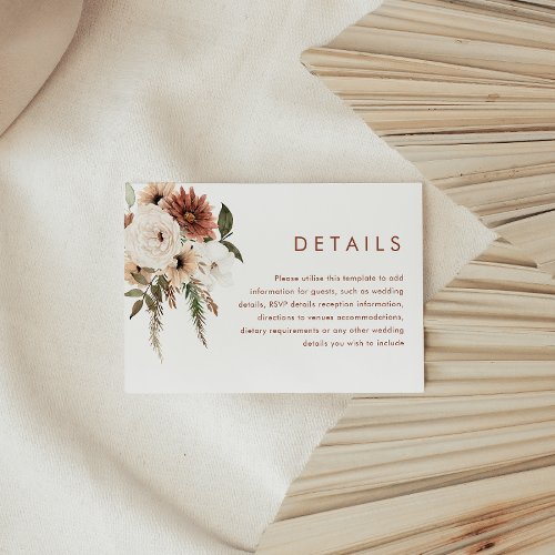 Bohemian Floral Terracotta Wedding Details Enclosure Card