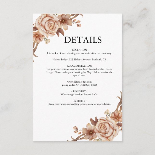 Bohemian Floral Terracotta Wedding Enclosure Card (Front)