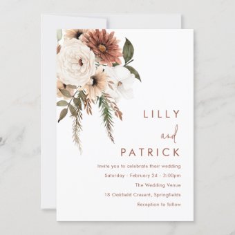 Bohemian Floral Terracotta Wedding Invitation | Zazzle