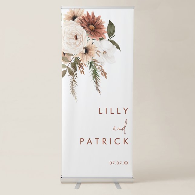 Bohemian Floral Terracotta Wedding Retractable Banner (Front)