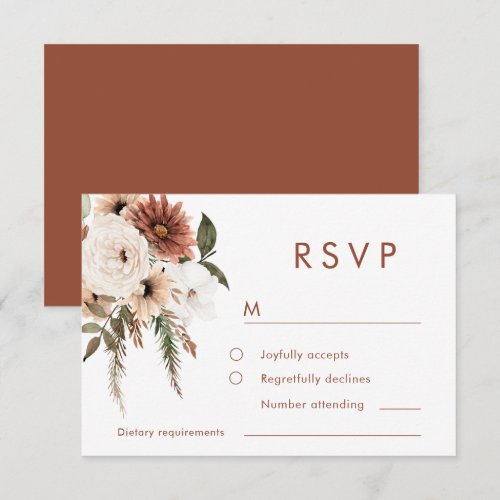  Bohemian Floral Terracotta Wedding RSVP Card