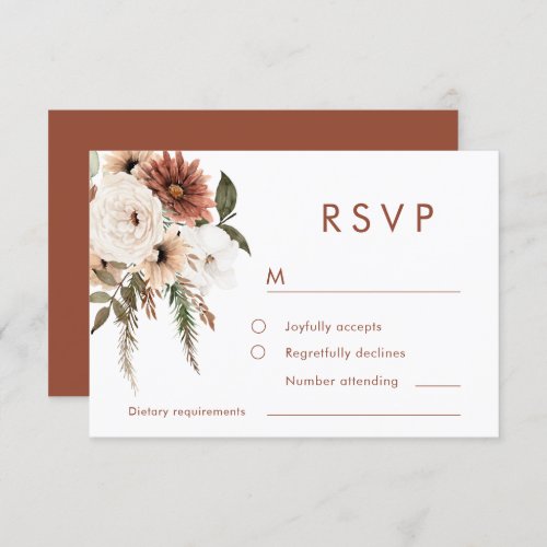  Bohemian Floral Terracotta Wedding RSVP Card