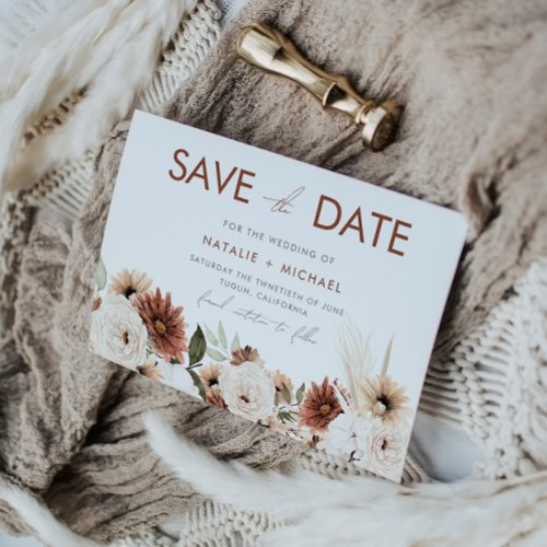 Bohemian Floral Terracotta Wedding Save The Date