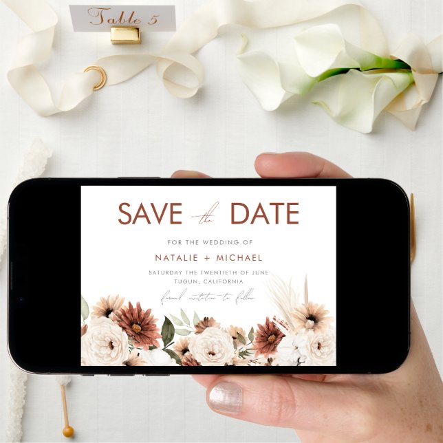 Bohemian Floral Terracotta Wedding Save The Date (Front Digital)