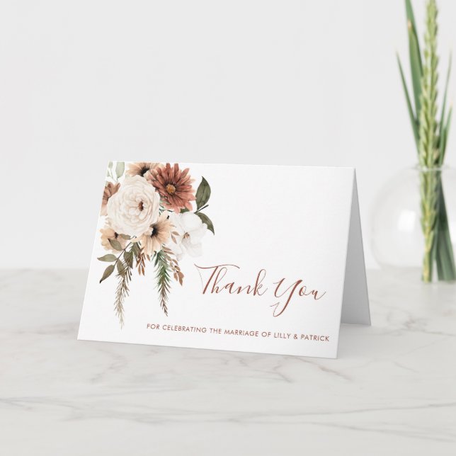 Bohemian Floral Terracotta Wedding Thank You Card (Front)
