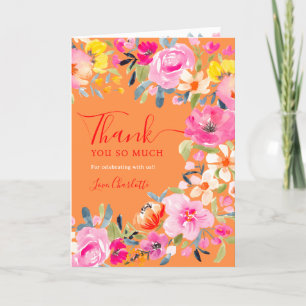 Bohemian floral watercolor orange bridal shower letterpress thank you card