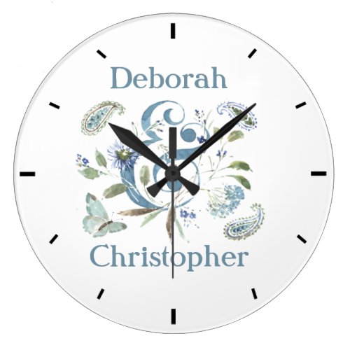 Bohemian Floral Watercolor Personalized Large Clock