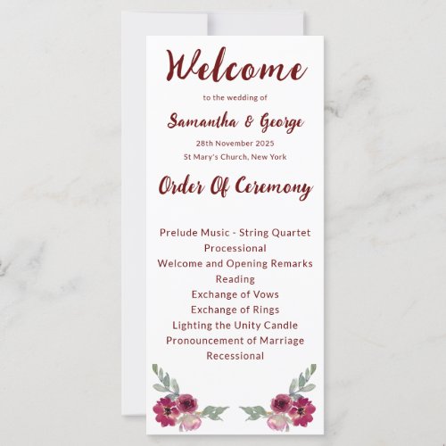 Bohemian Floral Wedding Program 