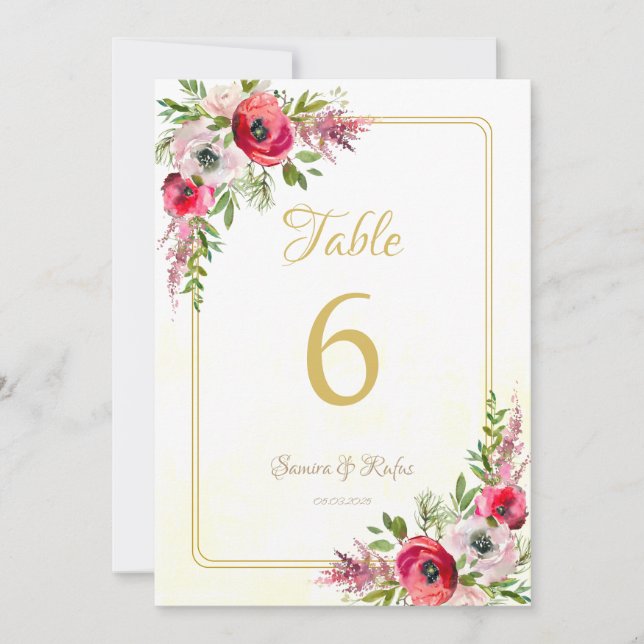 Bohemian Floral Wedding Table Number (Front)