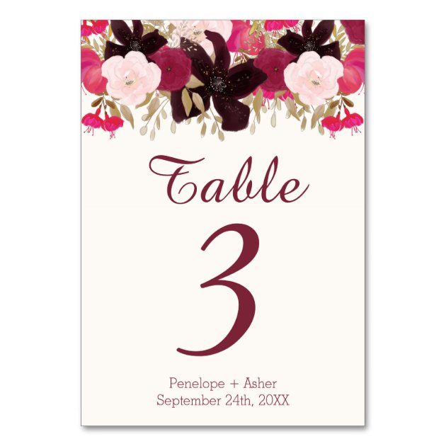 Bohemian Floral Wedding Table Number Cards