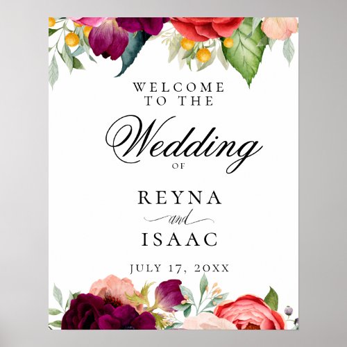 Bohemian Floral Wedding Welcome Poster