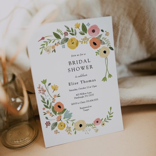Bohemian Floral Wildflower Bridal Shower Invitation