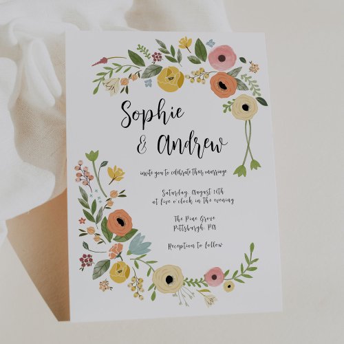 Bohemian Floral Wildflower Wedding Invitation