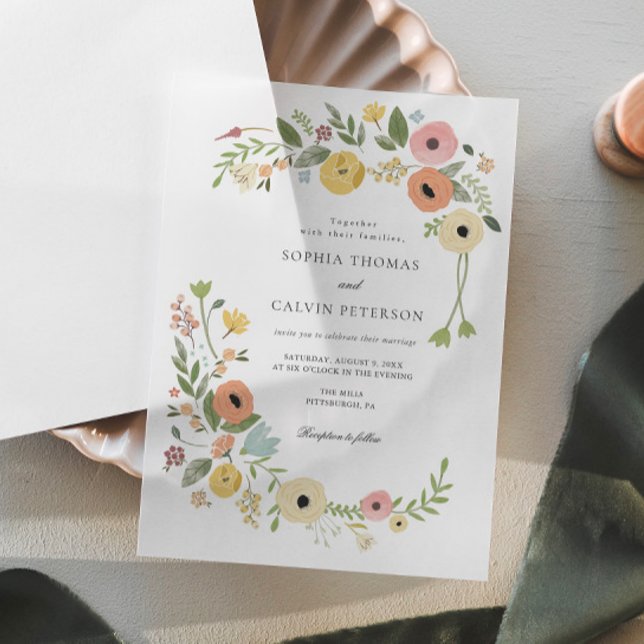 Bohemian Floral Wildflower Wedding Vellum Invitations (Creator Uploaded)