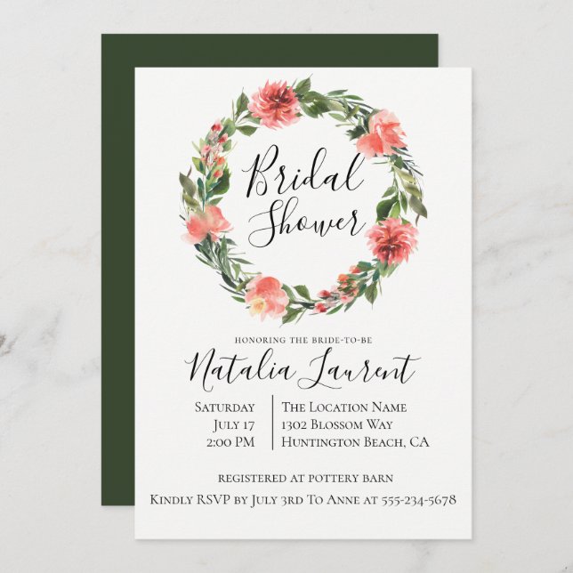 Bohemian Floral Wreath Bridal Shower Invitation (Front/Back)