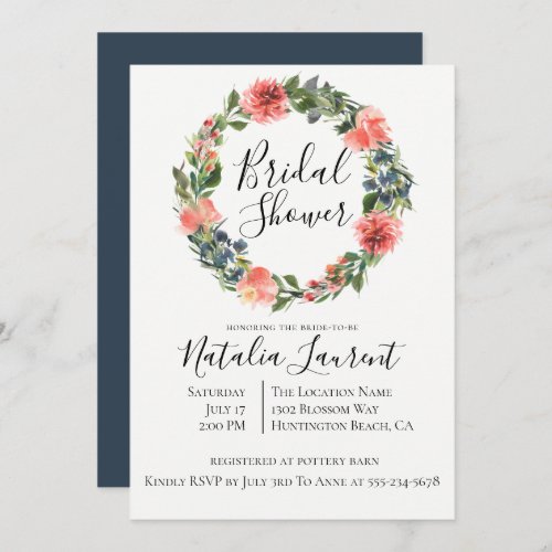 Bohemian Floral Wreath Bridal Shower Invitation