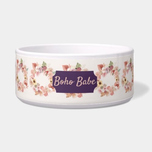 Bohemian  Floral Wreath Ivory Pet Bowl