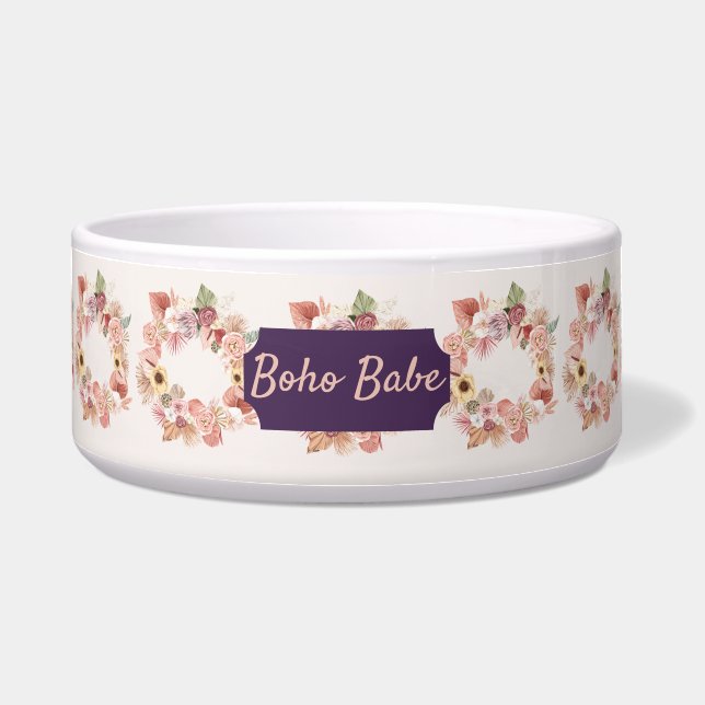 Bohemian Floral Wreath Ivory Pet Bowl (Front)
