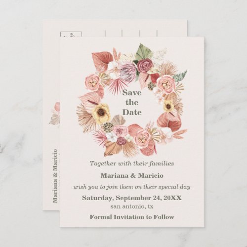 Bohemian Floral Wreath Ivory Save the Date Postcard