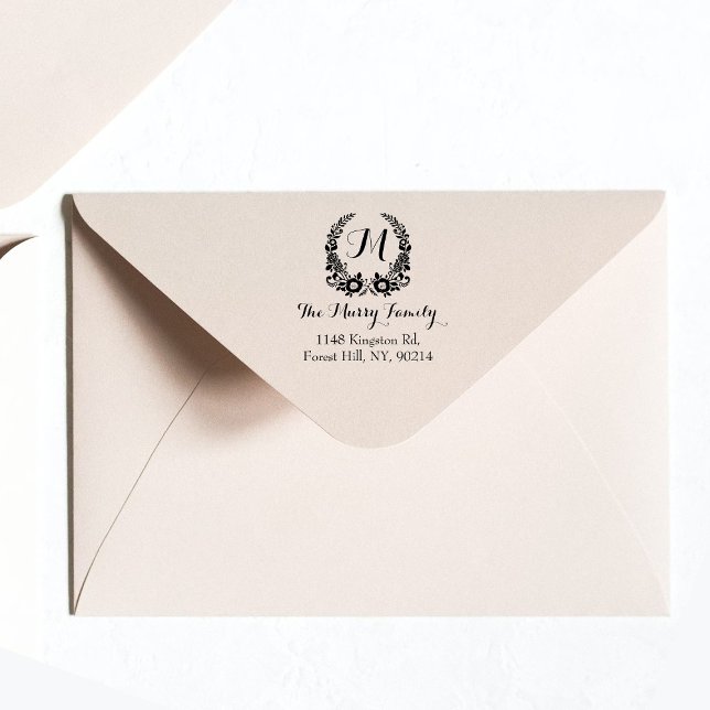 Bohemian Floral Wreath Monogram Custom Self-inking Stamp (Creator Uploaded)