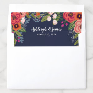 Bohemian Florals - Navy Blue Wedding Envelope Liner