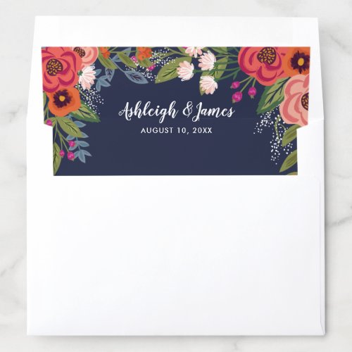 Bohemian Florals _ Navy Blue Wedding Envelope Liner