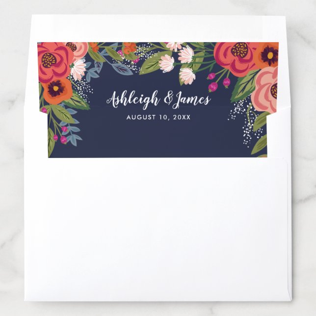 Bohemian Florals - Navy Blue Wedding Envelope Liner (In Envelope)