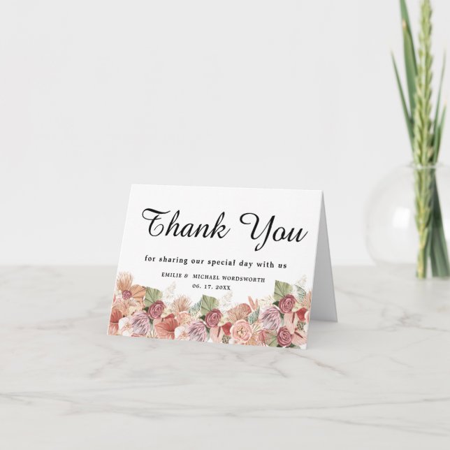 Bohemian Florals Thank You Note Card (Front)