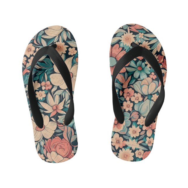 Bohemian Flower Pillow Case Kid's Flip Flops (Footbed)