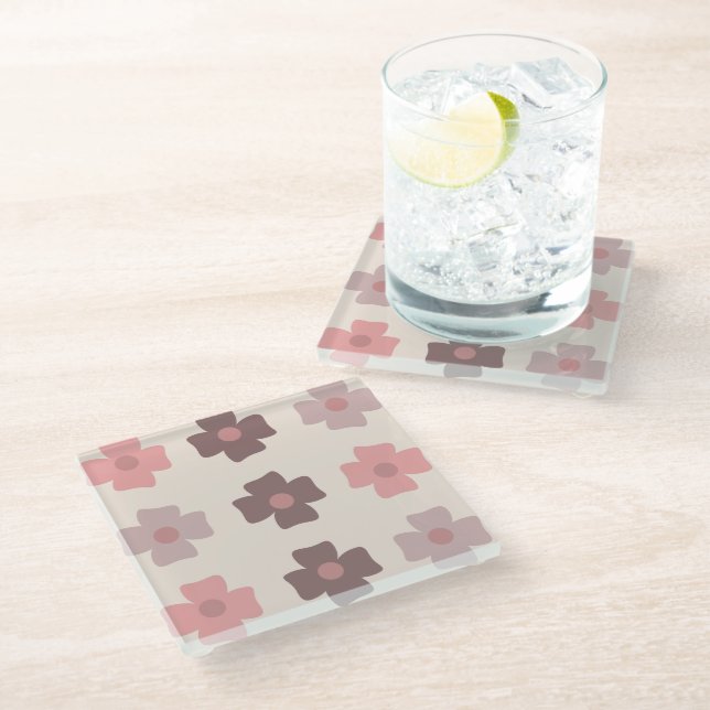 Bohemian Flower Pink  Brown  Pattern Glass Coaster (Angled)