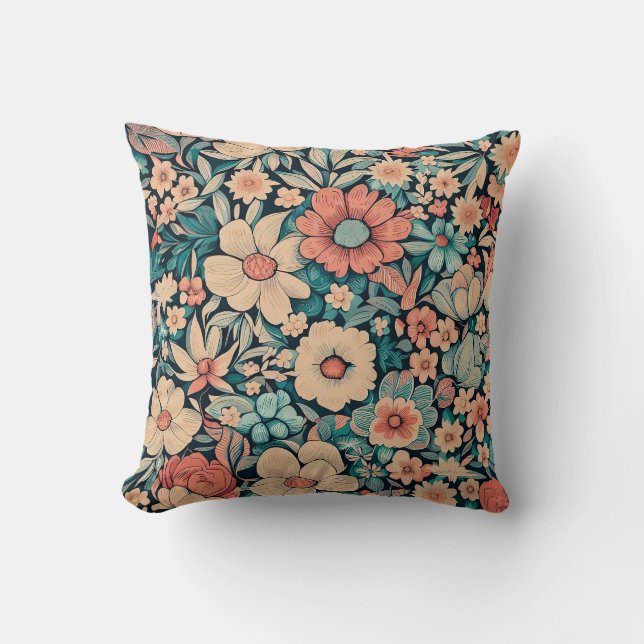 Bohemian Flower Throw Pillow (Front)