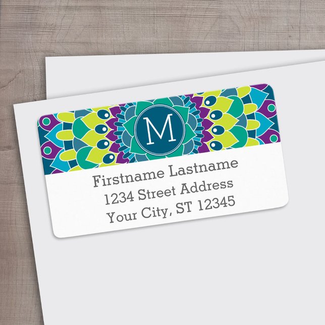 Bohemian Flower with Monograms Label (Custom Address Label)