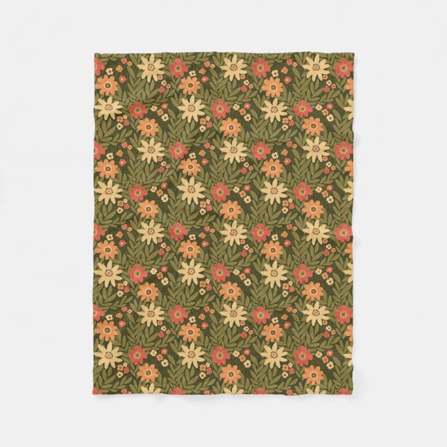 Bohemian flowers in earth colours fleece blanket (Front)