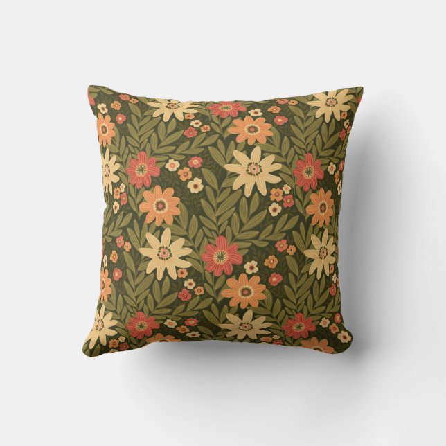 Bohemian flowers in earth tones throw pillow (Back)