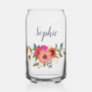 Bohemian Flowers Name in Navy Blue Can Glass