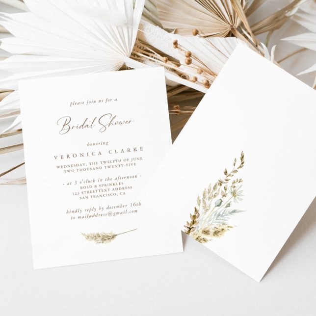 Bohemian Flowers & Pampas Grass Bridal Shower Invitation (Creator Uploaded)