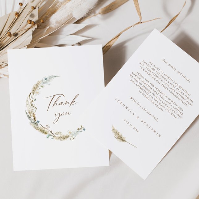 Bohemian Flowers & Pampas Grass Thank You Card (Creator Uploaded)