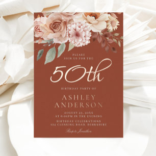 Bohemian Flowers Rose Gold Foil 50th Birthday Invitation