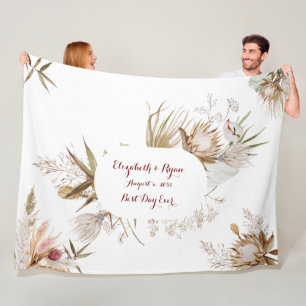 Bohemian Flowers Wedding Couple Fleece Blanket
