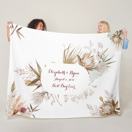 Bohemian Flowers Wedding Couple  Fleece Blanket