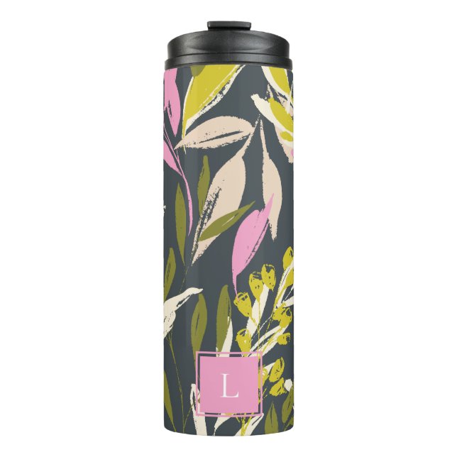 Bohemian Foliage Pattern Monogram Thermal Tumbler (Front)