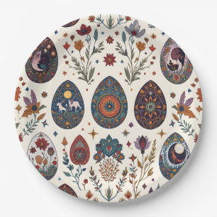 Bohemian Folklore Easter Pysanky Mystical Folk Art Paper Plates